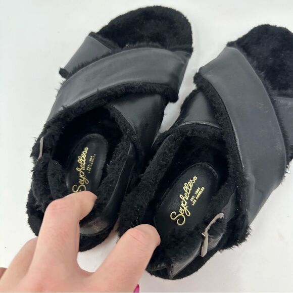 Seychelles Faux Fur Black Slipper Slingback Slide Ons size 10 - Picture 4 of 6